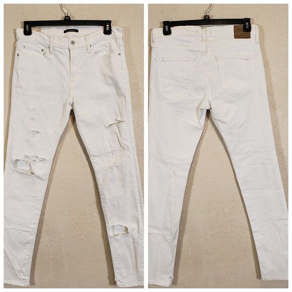 Abercrombie 90s Athletic Skinny Ripped White Jeans Men’s 32x30 Distressed VTGg - Picture 1 of 8